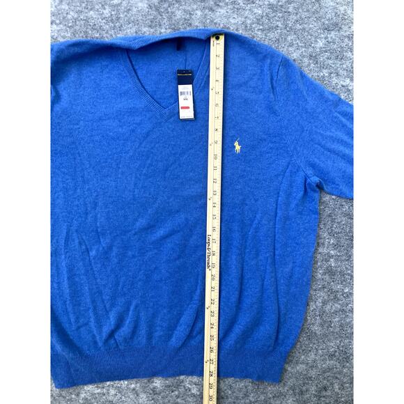 Polo Ralph Lauren V Neck Sweater Mens XXL Merino Wool Light Blue Lightweight NWT - Picture 5 of 7